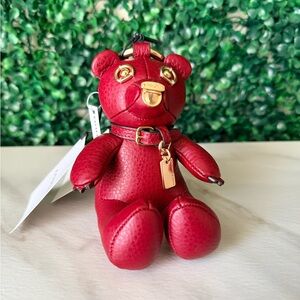 Coach Red Leather Bear Keychain Bagcharm NWT
